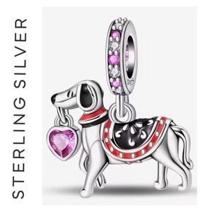 🌟 S925 Sterling Silver Dog Charm with Pink Heart